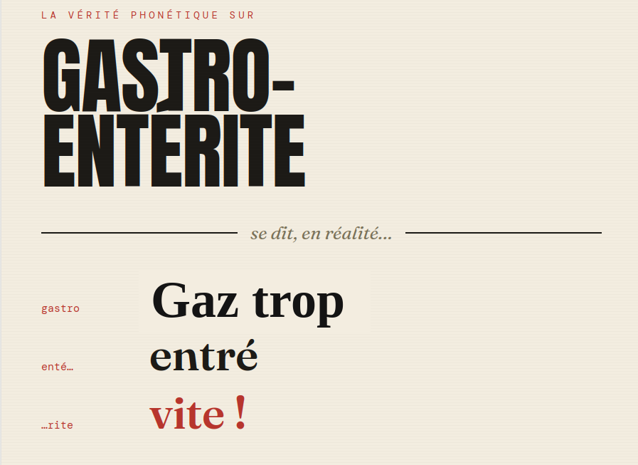 Gastro-entérite : la vérité phonétique — gaz trop entré vite!